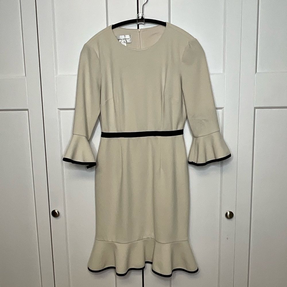 Donna Morgan Cream Sheath Dress with Flounce Sleeves – Size 4